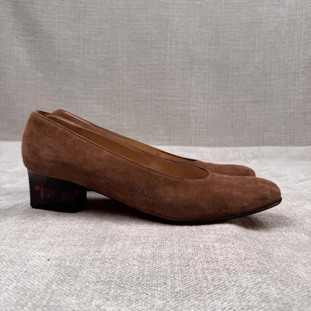 Salvatore Ferragamo Light Brown Suede Block Low Heels Size 8.5